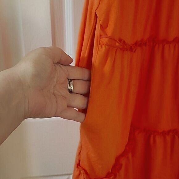 3/$16🎁 Sleeveless Tiered Orange Midi Stretch Dress sz L - Picture 8 of 9